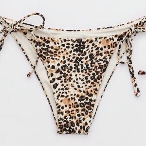 aerie Leopard Print Tie-Side Bikini Bottoms in Black, Brown, Cream